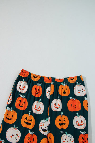 Orange Halloween Pattern Short Sleeve Shirt Pajama Set-Loungewear & Sleepwear/Sleepwear-MomFashion