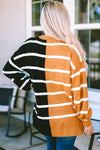 Stripe Oversized Contrast Printed Dropped Shoulder Top-Tops-MomFashion