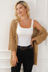 Camel Pointelle Knit Pocket Open Front Cardigan-Tops-MomFashion