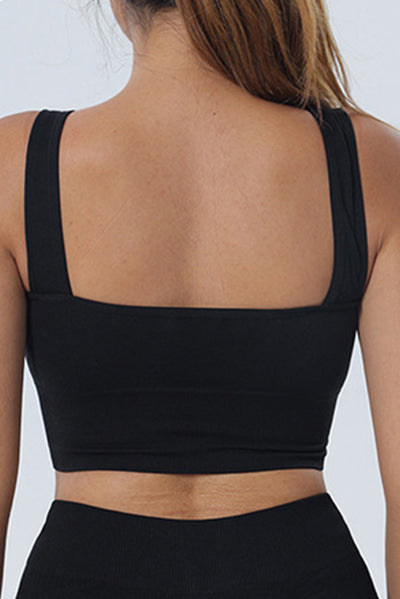 Black Seamless U Neck Sleeveless Cropped Yoga Top-Activewear-MomFashion