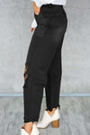 Black Distressed Hollow-out High Waist Cropped Flare Jeans-Bottoms-MomFashion