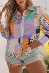 Multicolor Mixed Print Button Front Cuffed Sleeve Shirt-Tops-MomFashion