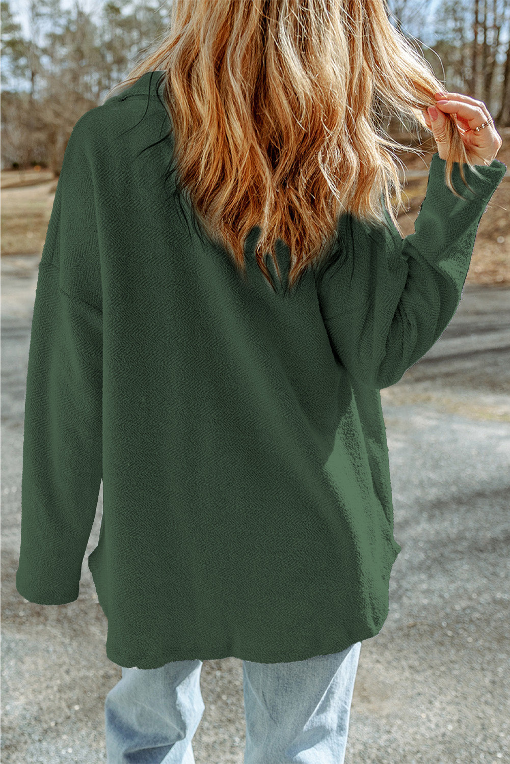 Green Contrast Flap Pockets Relaxed Shacket-Outerwear-MomFashion
