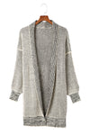 Apricot Plaid Knitted Long Open Front Cardigan-Tops-MomFashion