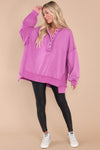 Purple Oversized Exposed Seam Henley Sweatshirt-Tops-MomFashion