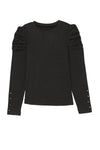 Black Buttoned Puff Long Sleeve Sheath Top-Tops-MomFashion