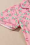 Pink Christmas Candy Cane Print Pocketed Knotted Pajama Set-Loungewear & Sleepwear/Sleepwear-MomFashion