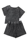 Black Acid Washed Short Lounge Set-Loungewear-MomFashion