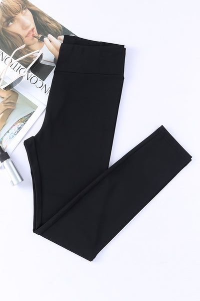 Black Criss Cross Tummy Control High Waist Leggings-Bottoms-MomFashion