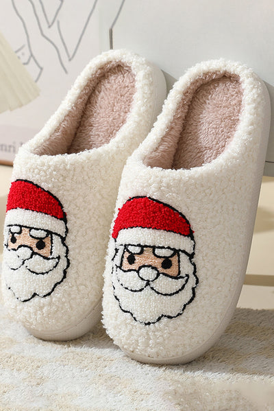 White Christmas Santa Clause Graphic Plush Slippers-Shoes & Bags-MomFashion