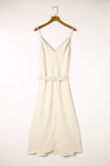 Apricot V Neck Sleeveless Maxi Dress with Elastic Belt-Dresses-MomFashion