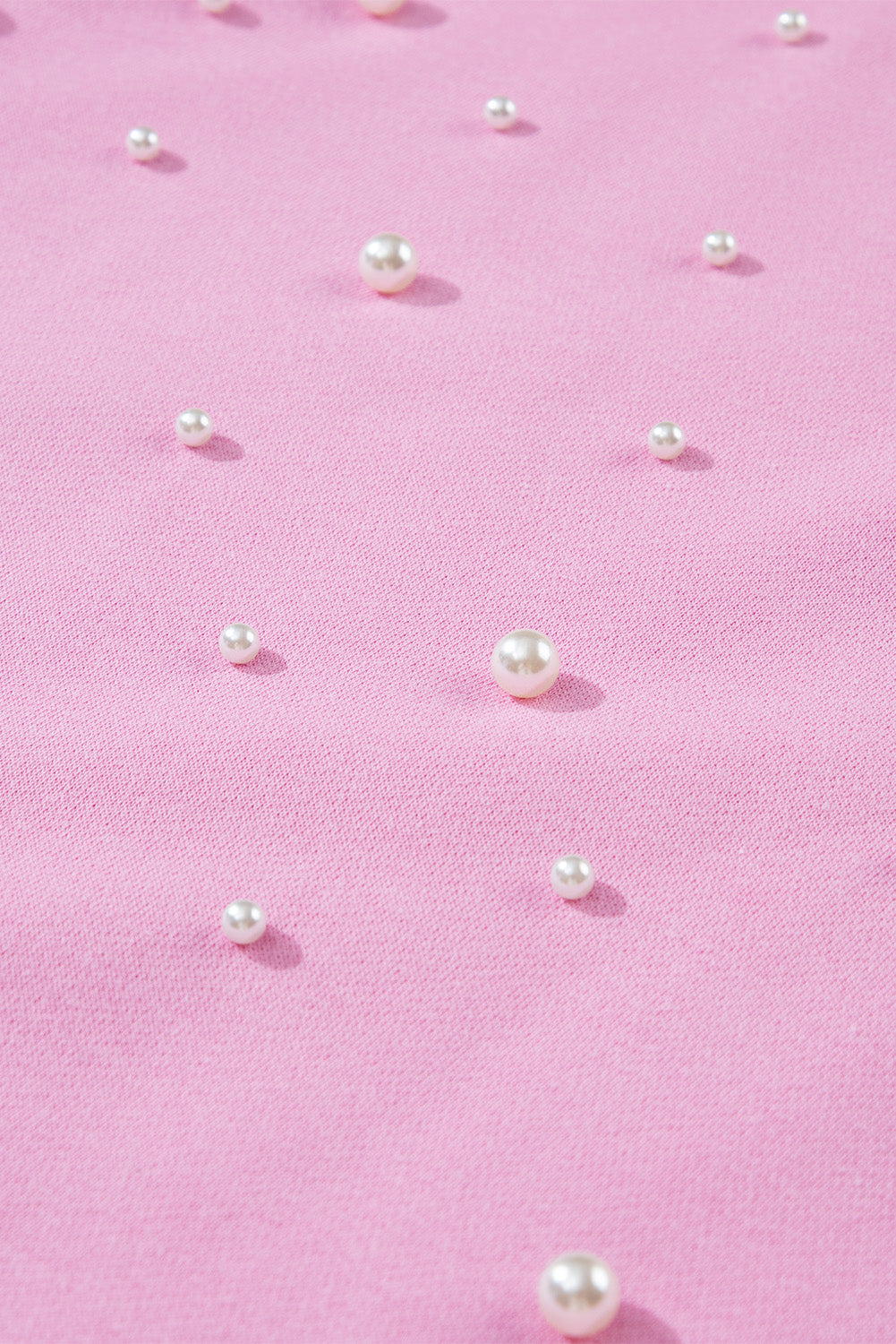 Bonbon Pearl Detail Ribbed Crew Neck Sweatshirt-Tops-MomFashion