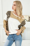 Khaki Exposed Seam Color Block Patchwork Top-Tops-MomFashion