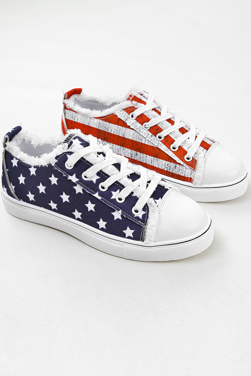 Blue American Flag Lace-up Canvas Flat Shoes-Shoes & Bags-MomFashion