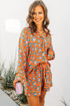 Orange Leopard Print Long Sleeve Shirt and Shorts Pajama Set-Loungewear & Sleepwear/Sleepwear-MomFashion