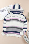 Stripe Plus Size Striped Hooded Knit Sweater-Plus Size-MomFashion