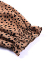 Brown Frilled Neck 3/4 Sleeves Cheetah Blouse-Tops-MomFashion