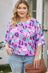 Purple Leopard Kiss Print Plus Size Short Sleeve Tee-Plus Size-MomFashion