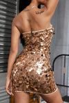 Gold Strapless Bodycon Mini Sequin Dress-Dresses-MomFashion