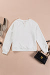 White Split Neck Quilted Long Sleeve Top-Tops-MomFashion