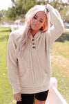 Apricot Waffle Knit Buttons Hooded Sweater with Pocket-Tops-MomFashion