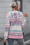 Multicolor Striped Print Cable Knit Drop Shoulder Hoodie-Tops-MomFashion