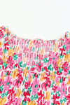 Multicolor Smocked Bodice Ruffle Trim Floral Dress-Dresses-MomFashion