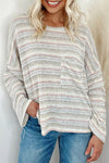 Multicolour Striped Drop Shoulder Loose Long Sleeve Knit Top-Tops-MomFashion