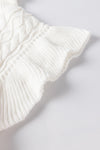 White Turtle Neck Short Sleeve Cable Knit Ruffled Sweater-Tops-MomFashion