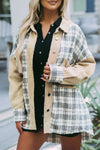 Khaki Distressed Raw Edge Plaid Patchwork Denim Jacket-Outerwear-MomFashion