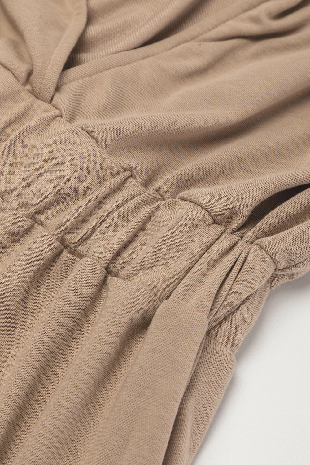 Light French Beige Cap Sleeve Open Back Drawstring Jogger Jumpsuit-Bottoms-MomFashion