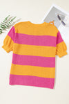 Orange Stripe Color Block Knitted T-shirt Sweater-Tops-MomFashion