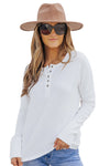 White Waffle Knit Henley Top-Tops-MomFashion