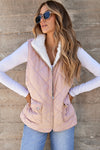 Pink Fleece Lined Quilted Vest Coats-Outerwear-MomFashion