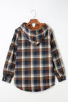 Plaid Pattern Sherpa Lined Hooded Shacket-Outerwear-MomFashion