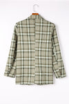 Khaki Plaid Print Lapel Collar Buttoned Blazer-Outerwear-MomFashion