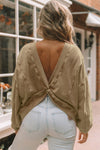 Khaki Exposed Seam Twist Open Back Oversized Sweatshirt-Tops-MomFashion