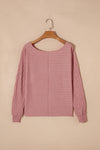 Dusty Pink Textured Knit Long Sleeve Top-Tops-MomFashion