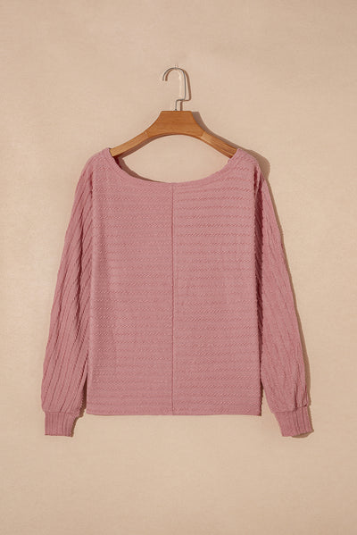 Dusty Pink Textured Knit Long Sleeve Top-Tops-MomFashion