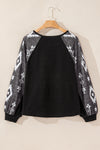 Black Western Print Patch Long Sleeve Top-Tops-MomFashion