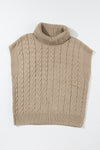 Light French Beige Cable Knit Turtleneck Batwing Sleeve Sweater-Tops-MomFashion