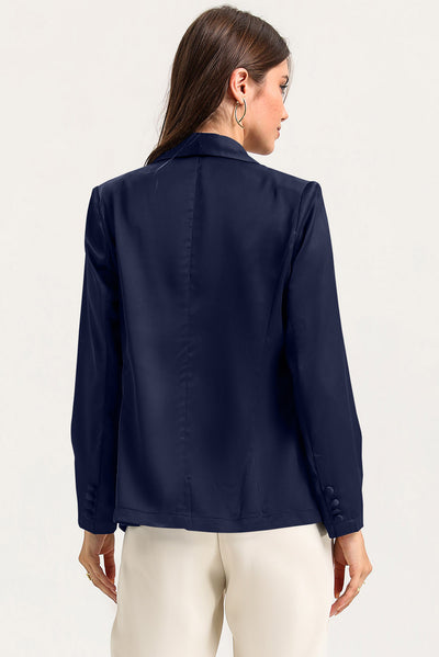 Blue Collared Neck Single Breasted Blazer with Pockets-Outerwear-MomFashion