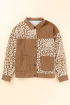 Brown Leopard Print Corduroy Long Sleeve Jacket-Outerwear-MomFashion