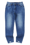 Blue Raw Hem Ankle-length Skinny Jeans-Bottoms-MomFashion