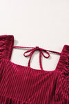 Red Tie Back Square Neck Velvet Babydoll Dress-Dresses-MomFashion