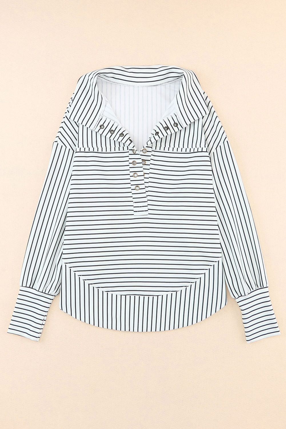 White Striped Thumbhole Drop Shoulder V Neck Top-Tops-MomFashion