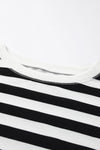 Black Stripe Drop Shoulder Striped Pullover Sweatshirt-Tops-MomFashion