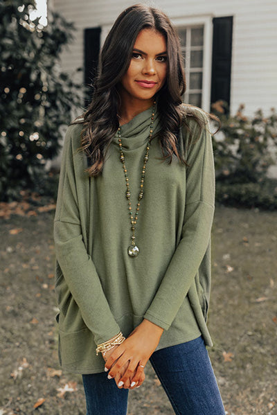 Jungle Green Cowl Neck Shift Tunic Top-Tops-MomFashion