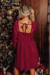 Red Tie Back Square Neck Velvet Babydoll Dress-Dresses-MomFashion