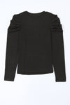 Black Buttoned Puff Long Sleeve Sheath Top-Tops-MomFashion